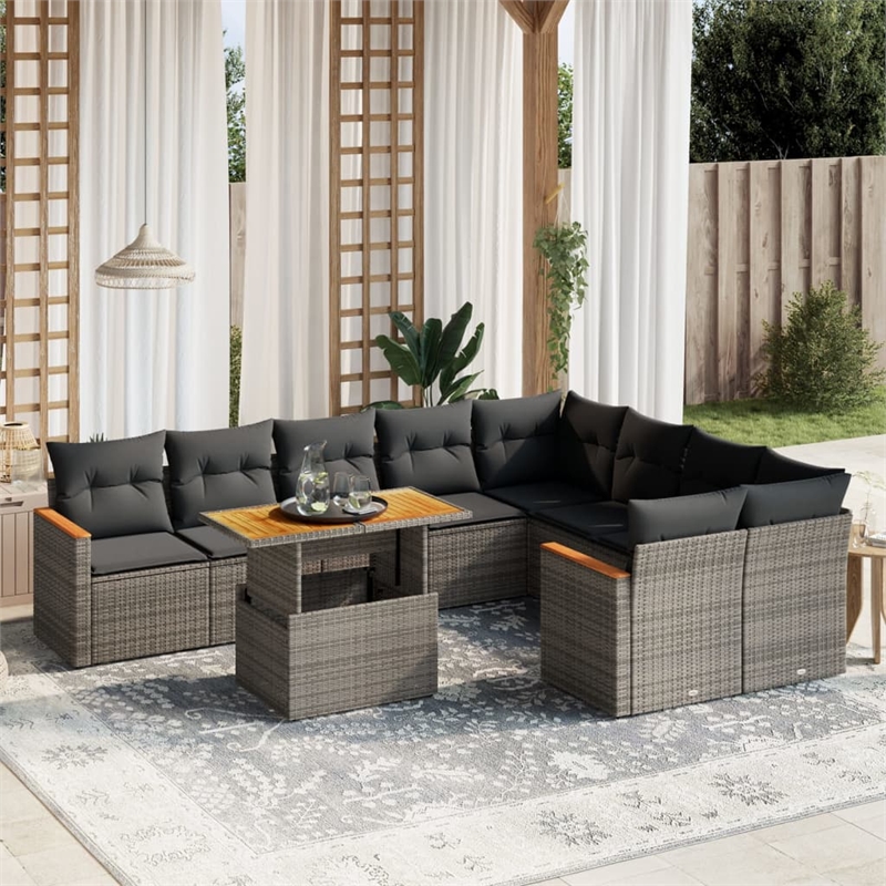 vidaXL 10 Piece Solid Acacia Wood Sofa Set in Gray