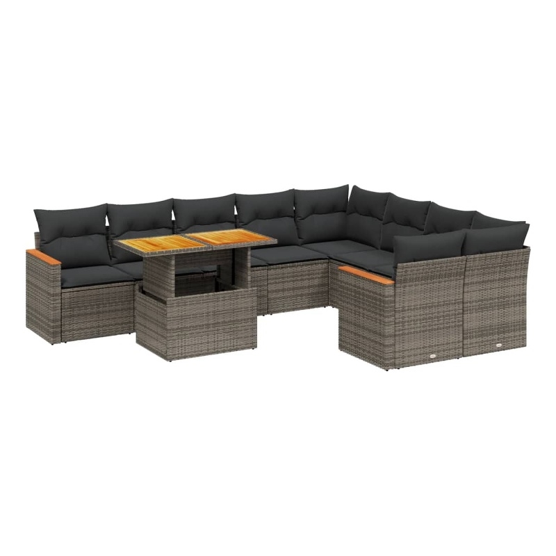 vidaXL 10 Piece Solid Acacia Wood Sofa Set in Gray