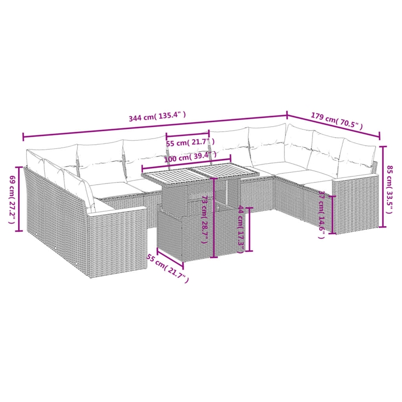 vidaXL 11 Piece Steel Sofa Set in Gray/Beige