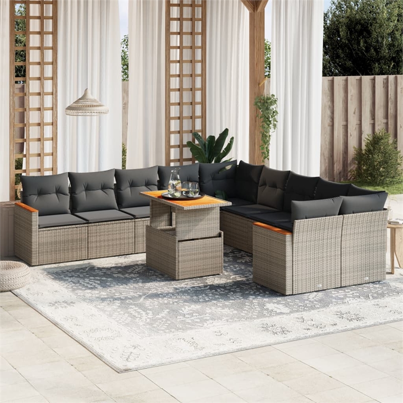 vidaXL 11 Piece Solid Acacia Wood Sofa Set in Gray