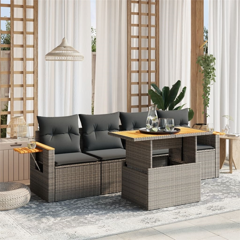 vidaXL 5 Piece Solid Acacia Wood Large Sofa Set in Gray