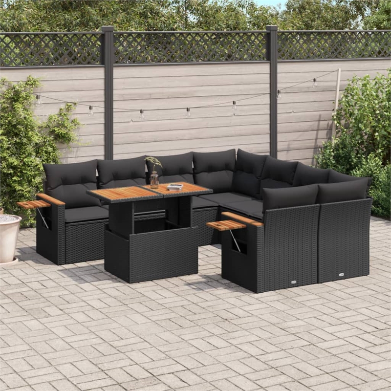vidaXL 9 Piece Steel Large Sofa Set in Black