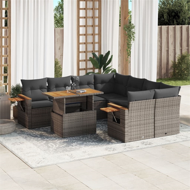 vidaXL 9 Piece Steel Sofa Set in Gray
