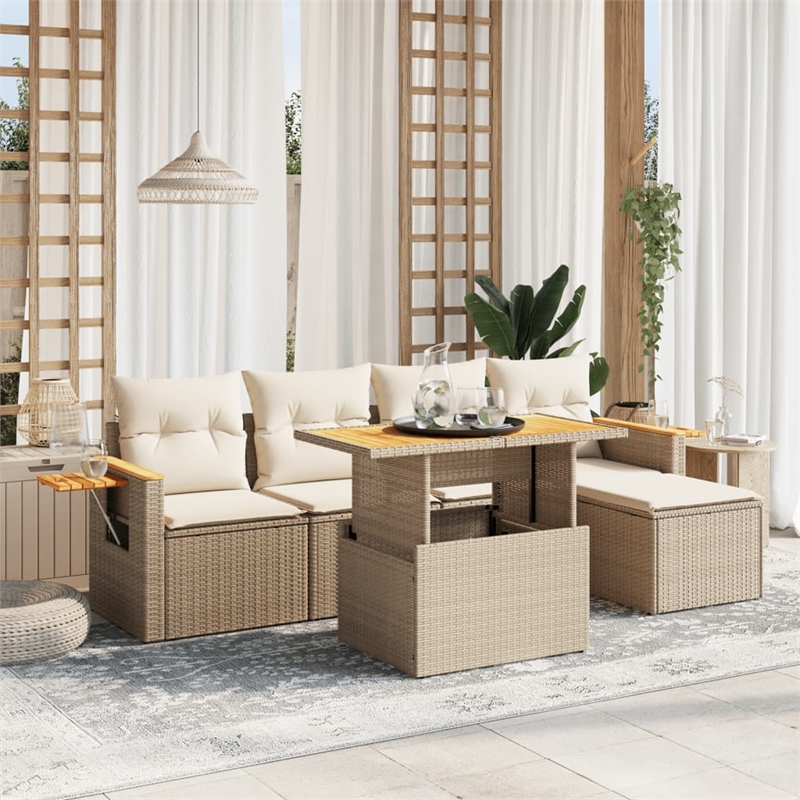 vidaXL 6 Piece Poly Rattan Sofa Set in Beige