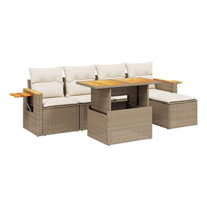 vidaXL 6 Piece Poly Rattan Sofa Set in Beige