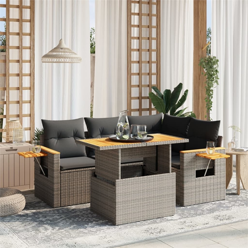 vidaXL 5 Piece Solid Acacia Wood Sofa Set in Gray