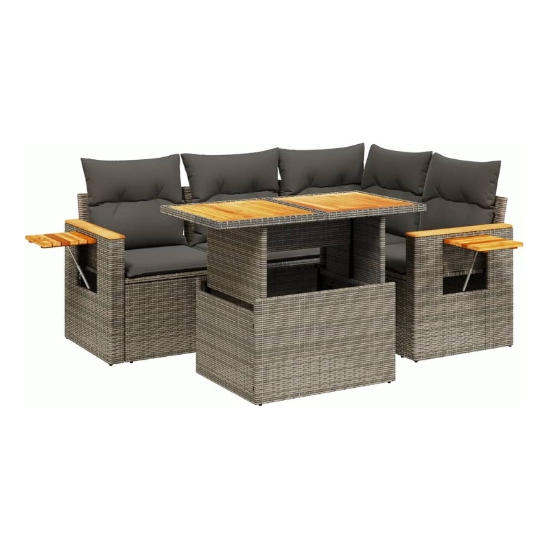 vidaXL 5 Piece Solid Acacia Wood Sofa Set in Gray