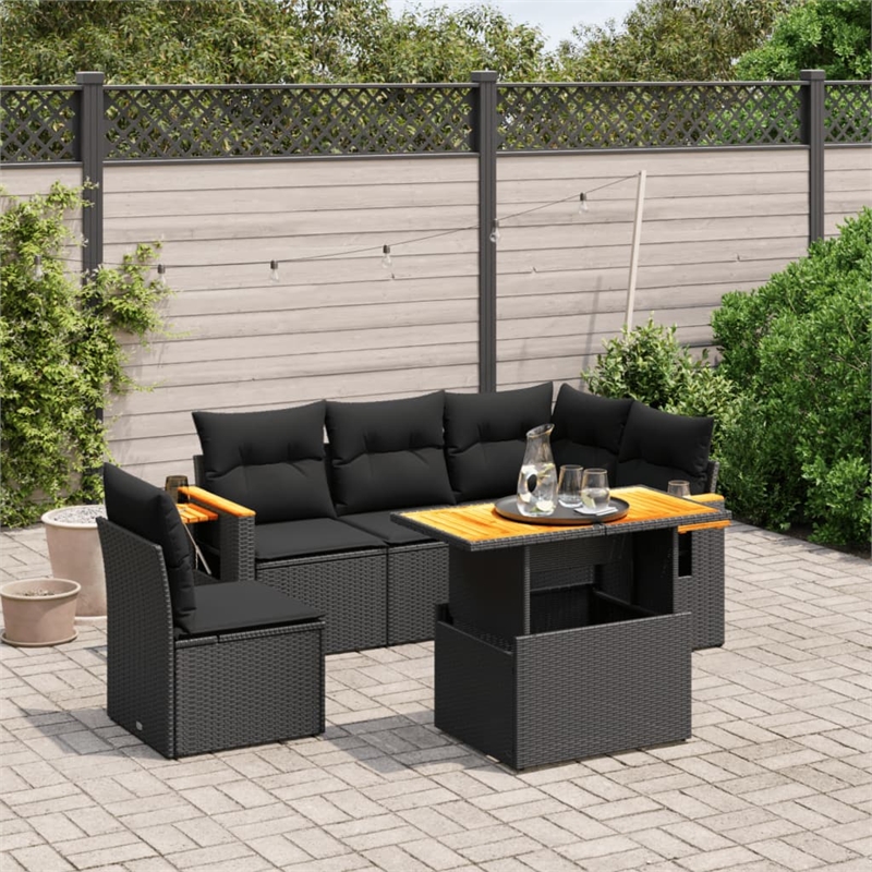 vidaXL 6 Piece Poly Rattan Sofa Set in Black