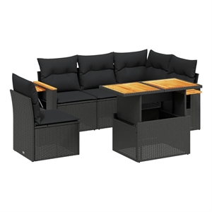 vidaXL 6 Piece Poly Rattan Sofa Set in Black