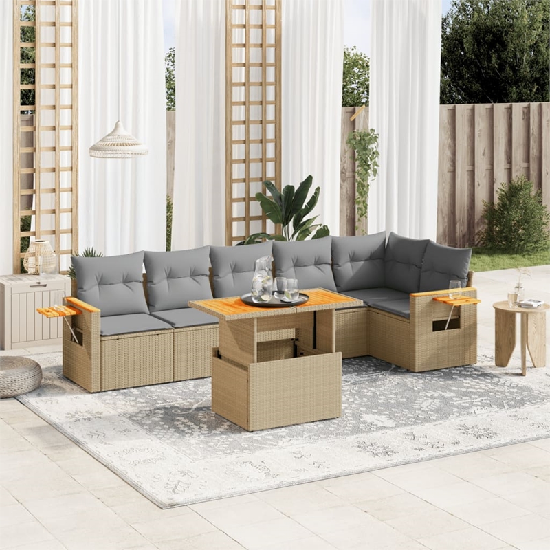 vidaXL 7 Piece Poly Rattan Sofa Set in Gray/Beige