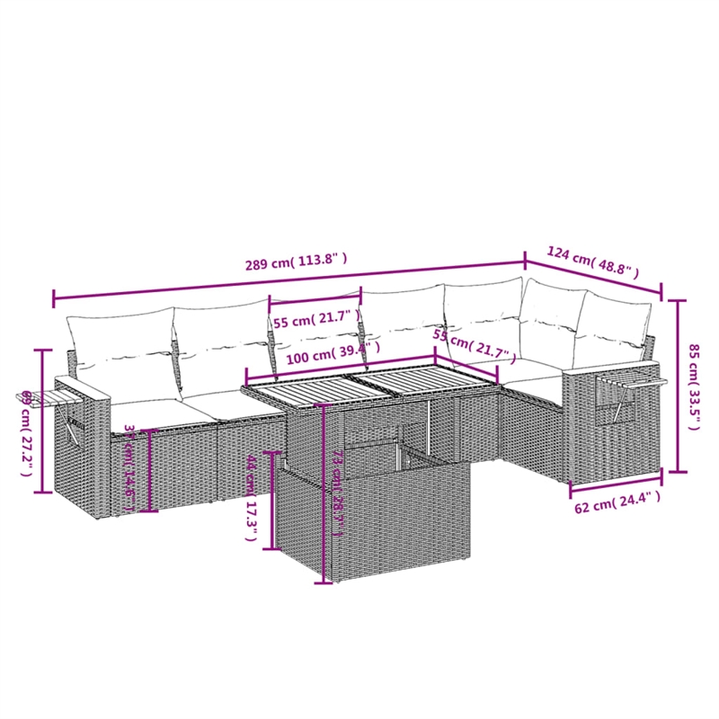 vidaXL 7 Piece Poly Rattan Sofa Set in Gray/Beige