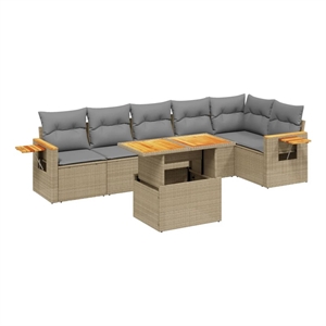 vidaXL 7 Piece Poly Rattan Sofa Set in Gray/Beige