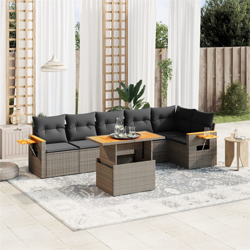 vidaXL 7 Piece Solid Acacia Wood Sofa Set in Gray