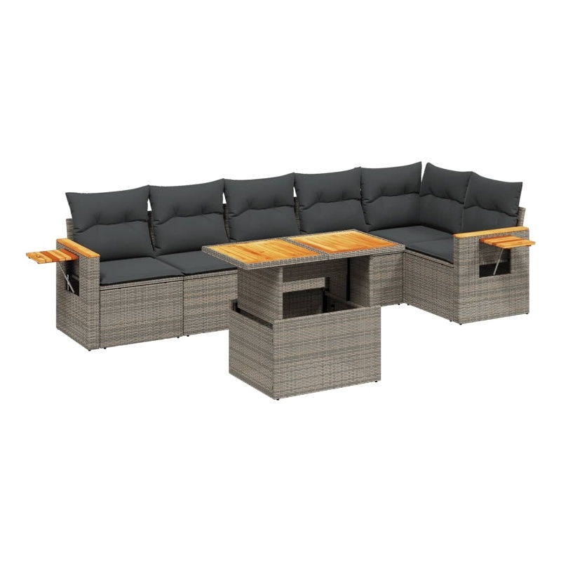 vidaXL 7 Piece Solid Acacia Wood Sofa Set in Gray