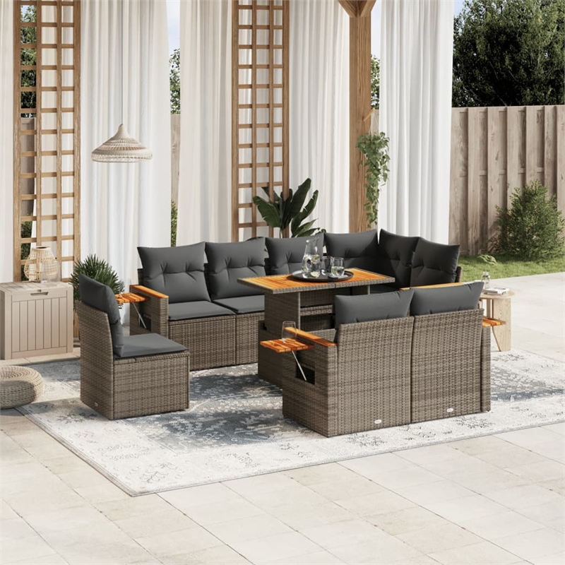 vidaXL 9 Piece Solid Acacia Wood Sofa Set in Gray