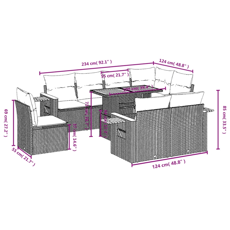 vidaXL 9 Piece Solid Acacia Wood Sofa Set in Gray