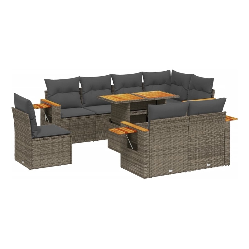 vidaXL 9 Piece Solid Acacia Wood Sofa Set in Gray