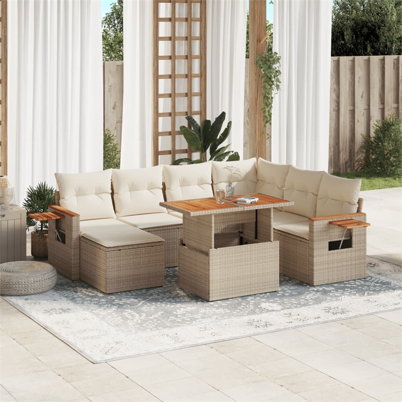 vidaXL 8 Piece Solid Acacia Wood Sofa Set in Beige