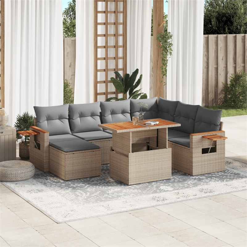 vidaXL 8 Piece Solid Acacia Wood Sofa Set in Beige
