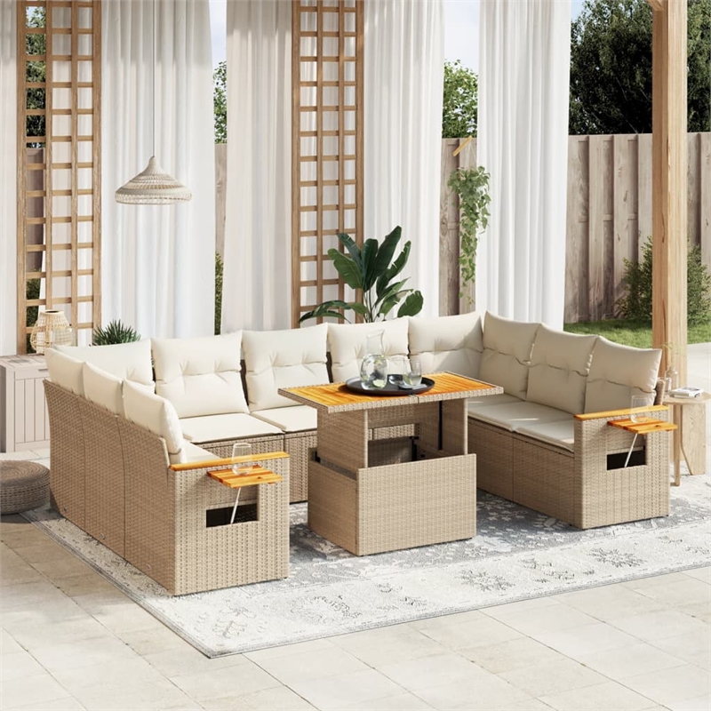 vidaXL Poly Rattan Sofa Set in Beige