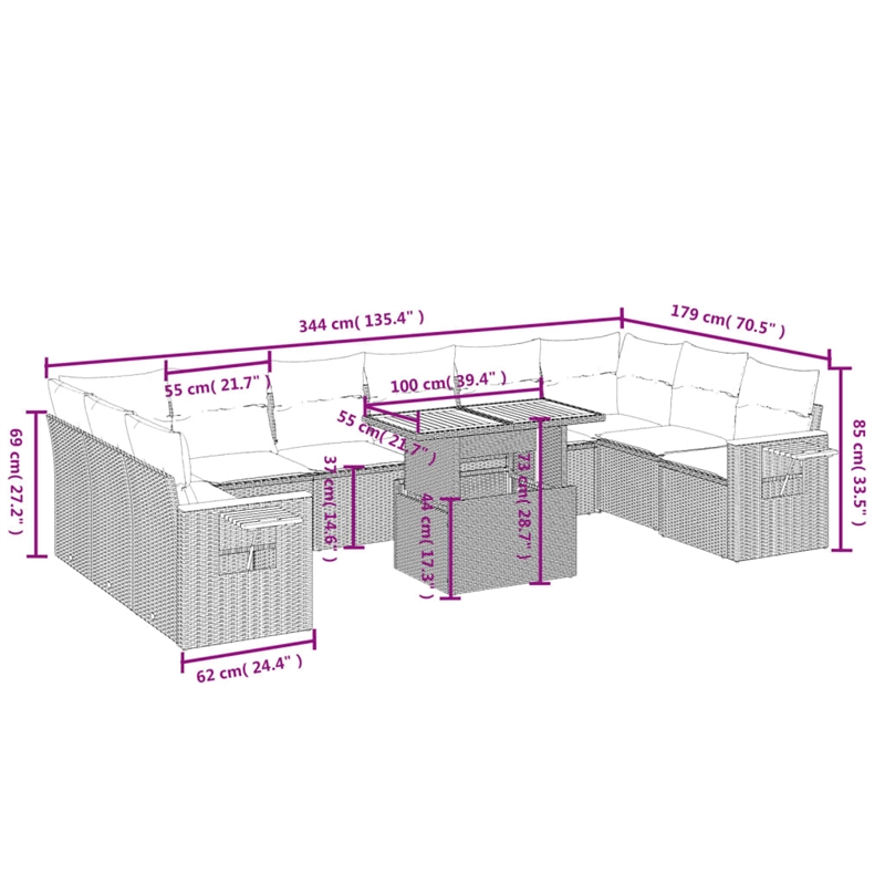 vidaXL Poly Rattan Sofa Set in Beige