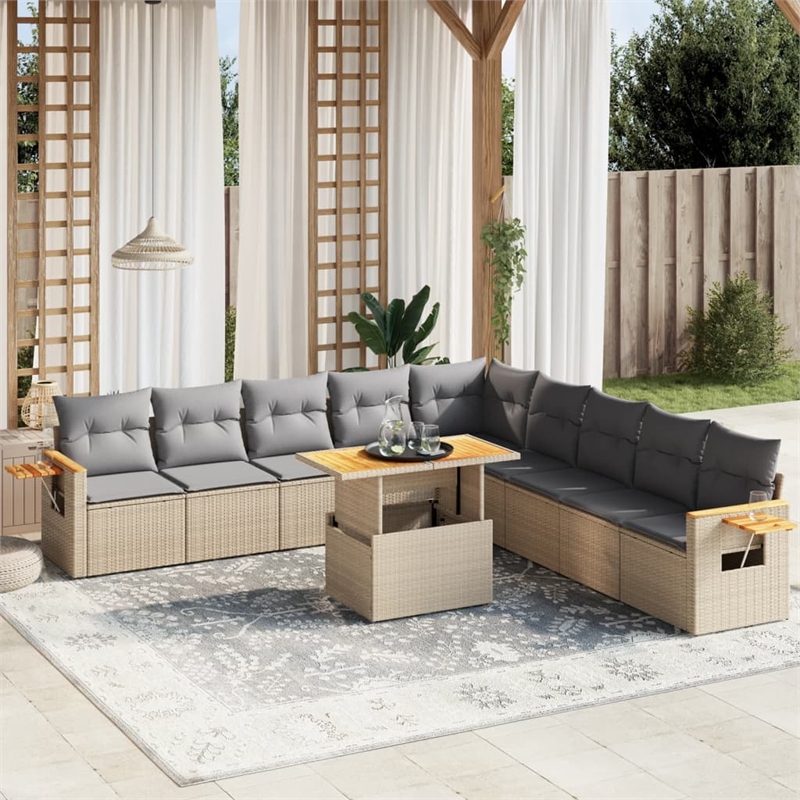 vidaXL 11 Piece Solid Acacia Wood Sofa Set in Beige