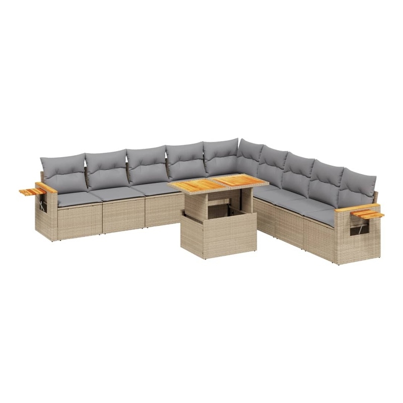 vidaXL 11 Piece Solid Acacia Wood Sofa Set in Beige