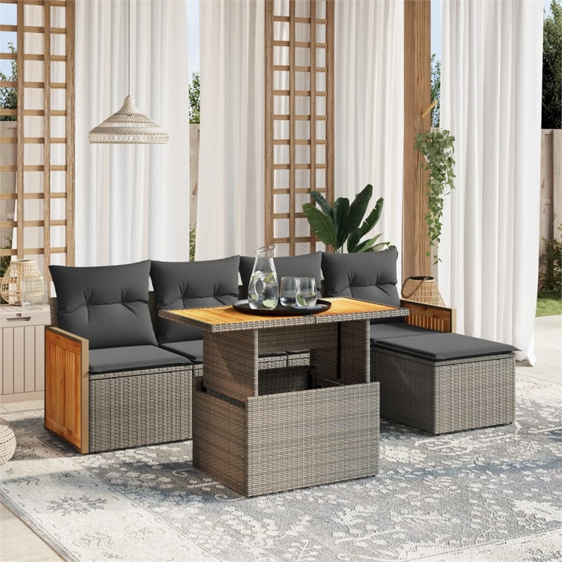 vidaXL 6 Piece Solid Acacia Wood Small Sofa Set in Gray