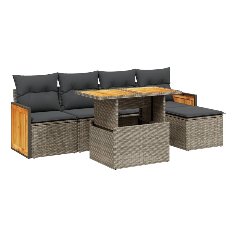 vidaXL 6 Piece Solid Acacia Wood Small Sofa Set in Gray