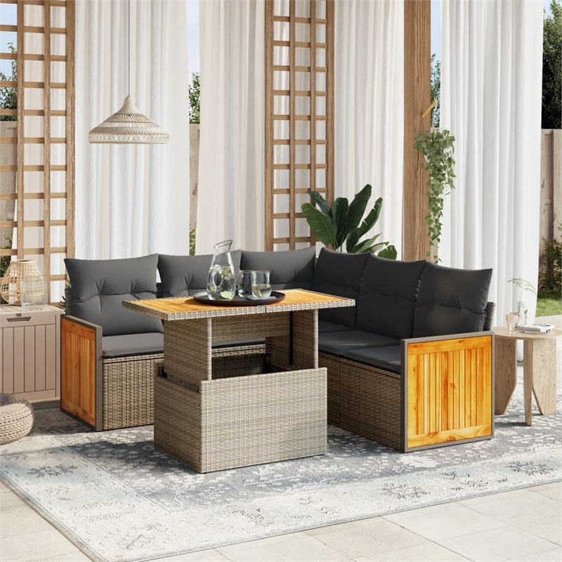 vidaXL 6 Piece Poly Rattan Sofa Set in Beige