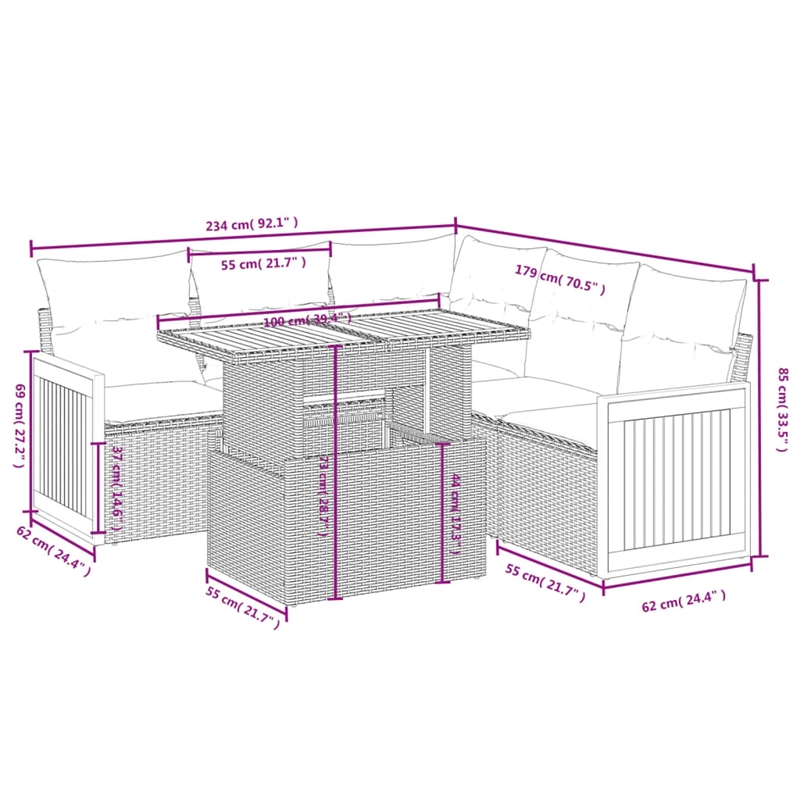 vidaXL 6 Piece Poly Rattan Sofa Set in Beige