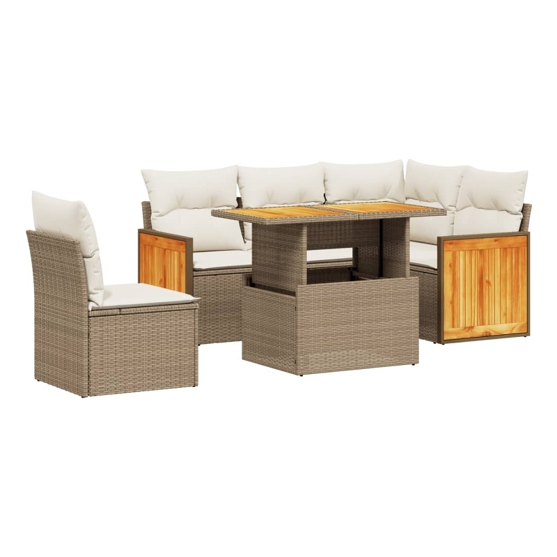 vidaXL 6 Piece Solid Acacia Wood Sofa Set in Beige