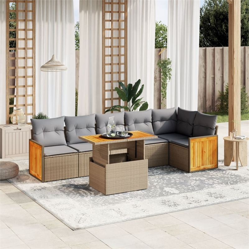 vidaXL 7 Piece Poly Rattan Sofa Set in Gray/Beige