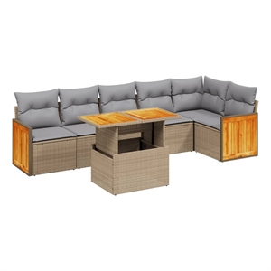 vidaXL 7 Piece Poly Rattan Sofa Set in Gray/Beige
