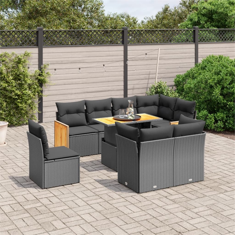 vidaXL 9 Piece Poly Rattan Sofa Set in Black