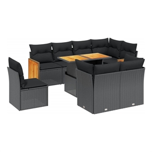 vidaXL 9 Piece Poly Rattan Sofa Set in Black
