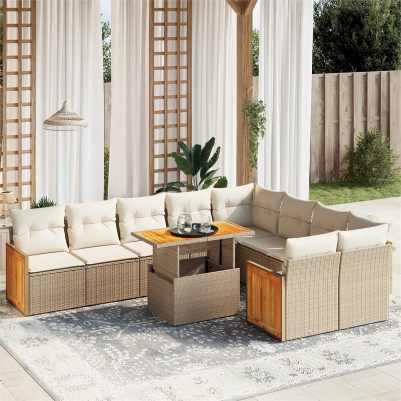 vidaXL 10 Piece Poly Rattan Sofa Set in Beige