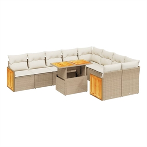 vidaXL 10 Piece Poly Rattan Sofa Set in Beige