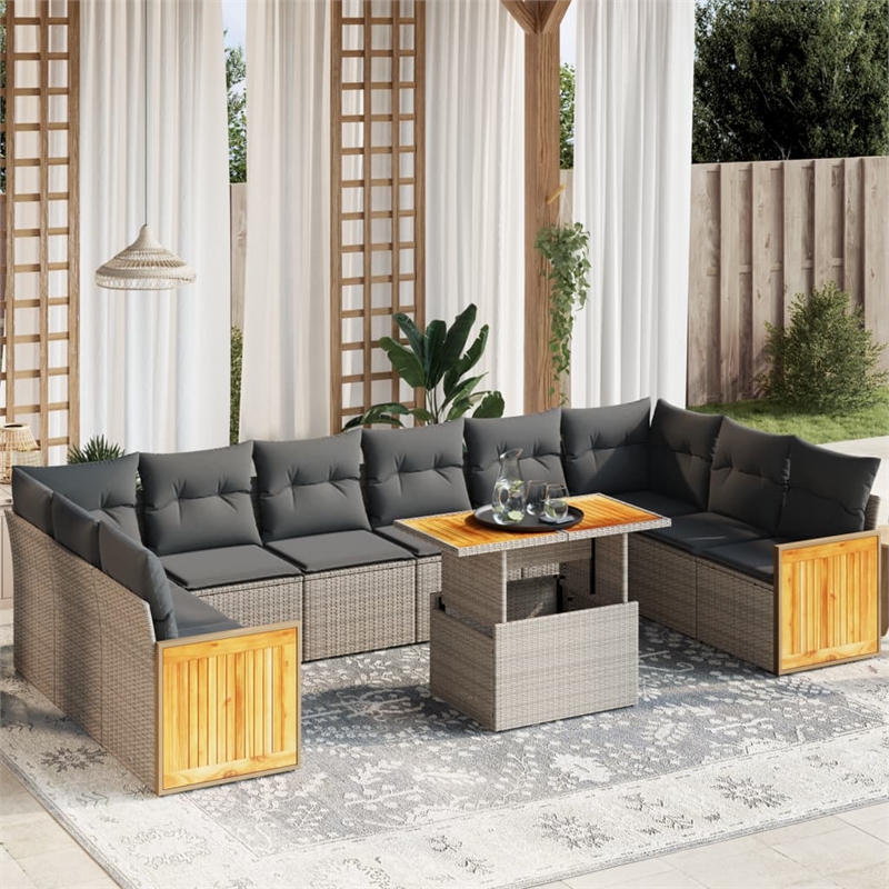vidaXL 11 Piece Solid Acacia Wood Sofa Set in Gray