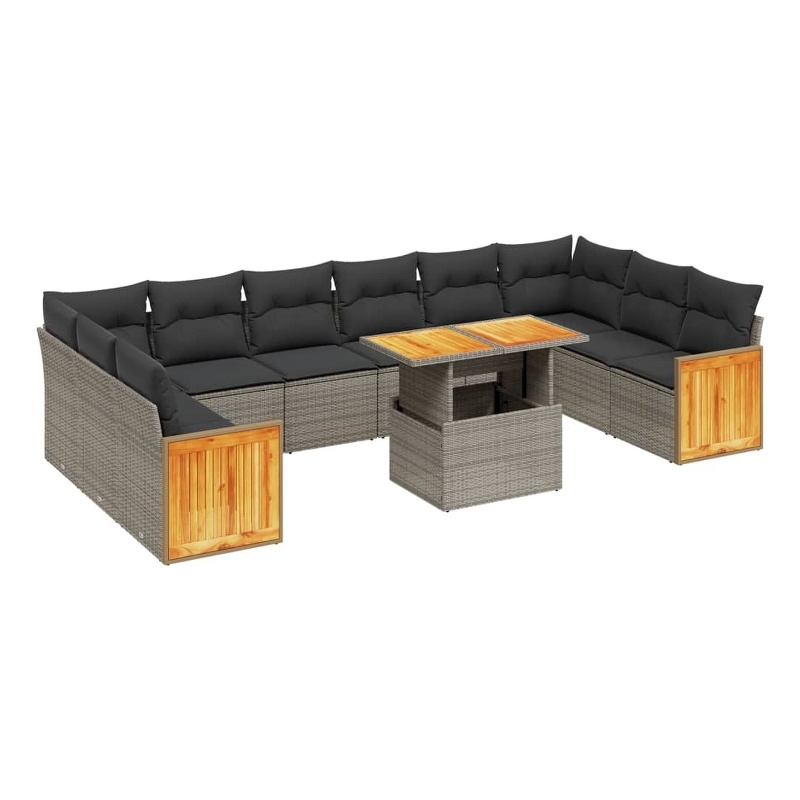 vidaXL 11 Piece Solid Acacia Wood Sofa Set in Gray
