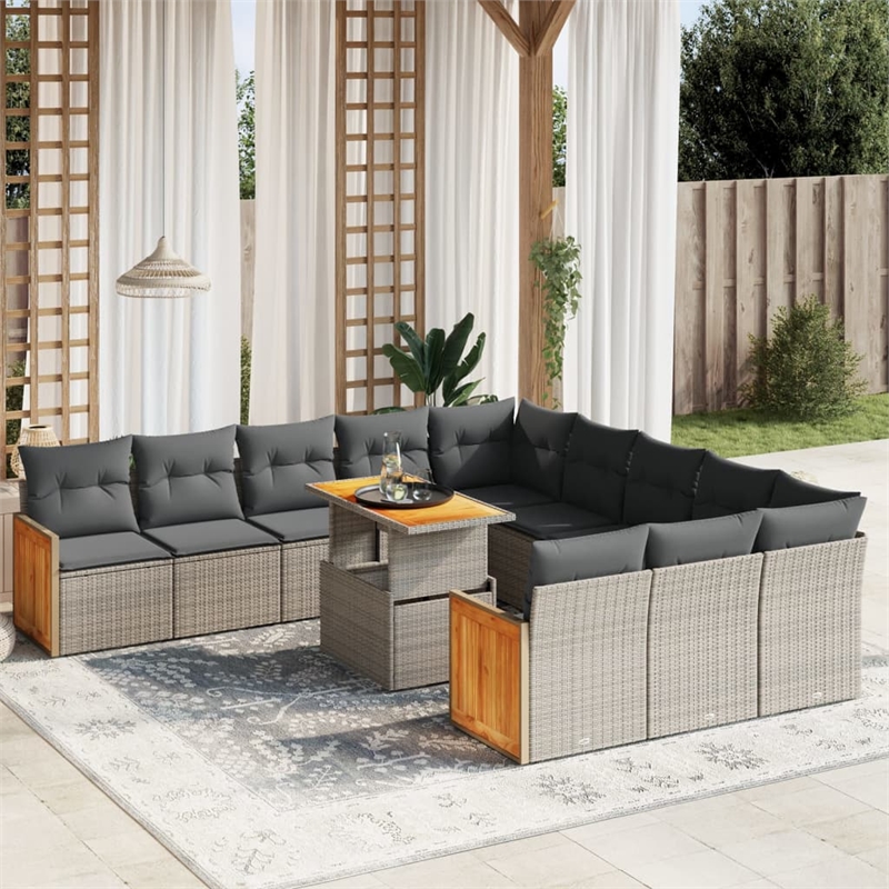 vidaXL 11 Piece Solid Acacia Wood Sofa Set in Gray