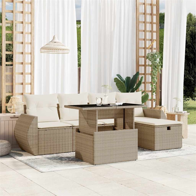 vidaXL 6 Piece Poly Rattan Sofa Set in White/Cream/Beige
