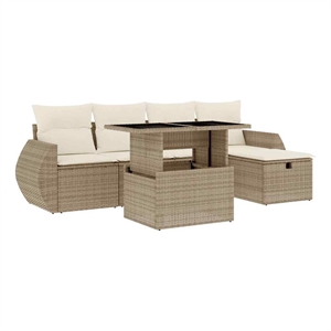 vidaXL 6 Piece Poly Rattan Sofa Set in White/Cream/Beige