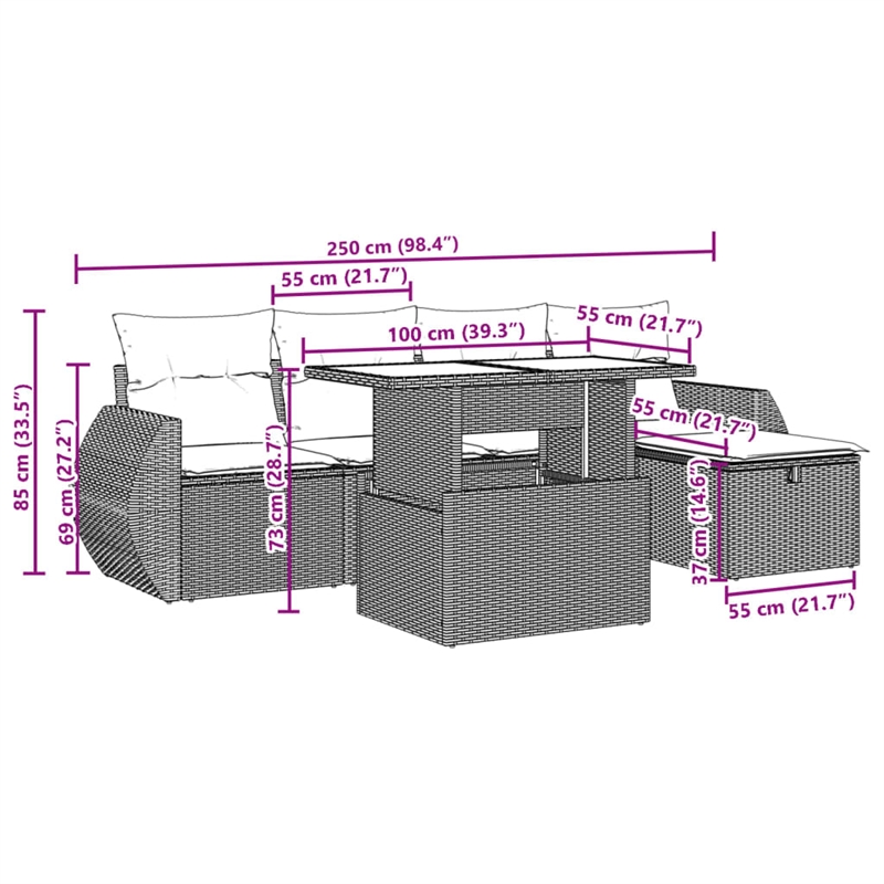 vidaXL Poly Rattan Small Sofa Set in Gray