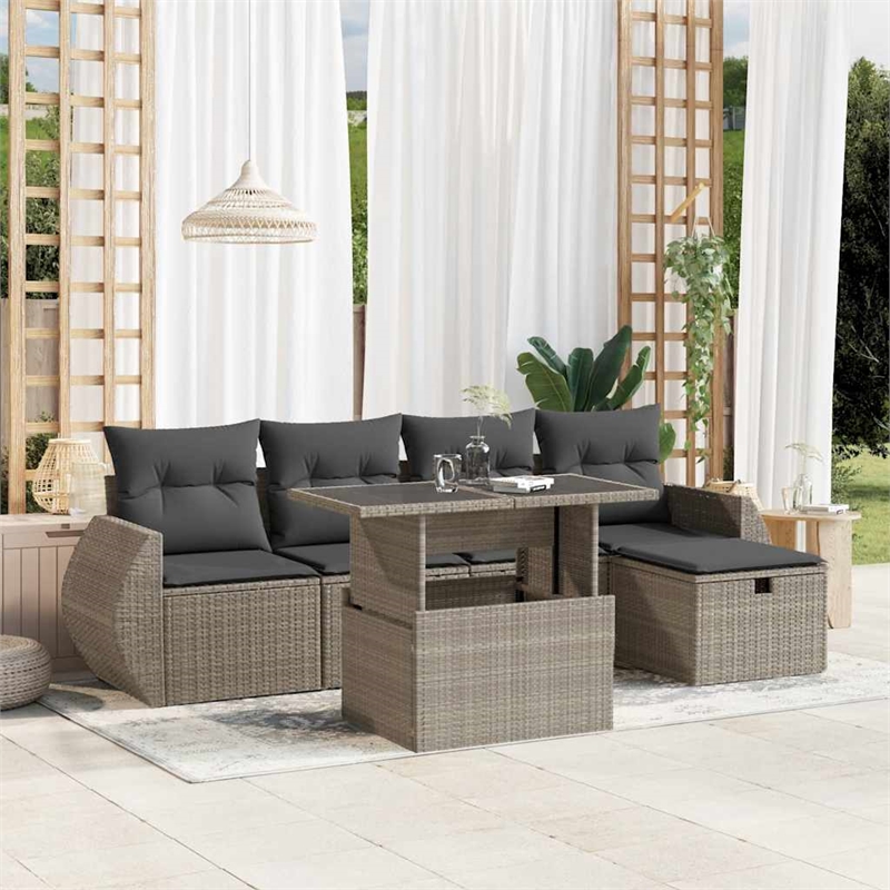 vidaXL 6 Piece Poly Rattan Sofa Set in Gray