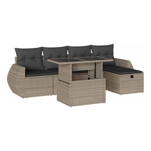 vidaXL 6 Piece Poly Rattan Sofa Set in Gray