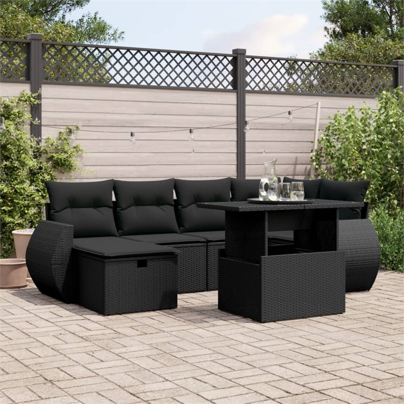 vidaXL 7 Piece Poly Rattan Sofa Set in Black