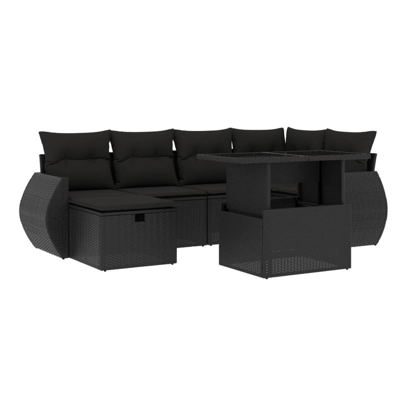 vidaXL 7 Piece Poly Rattan Sofa Set in Black