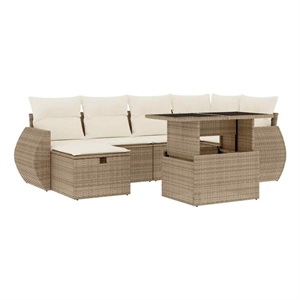 vidaXL 7 Piece Poly Rattan Sofa Set in Beige