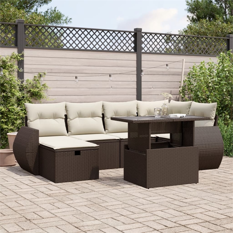 vidaXL 7 Piece Poly Rattan Sofa Set in White/Brown/Cream